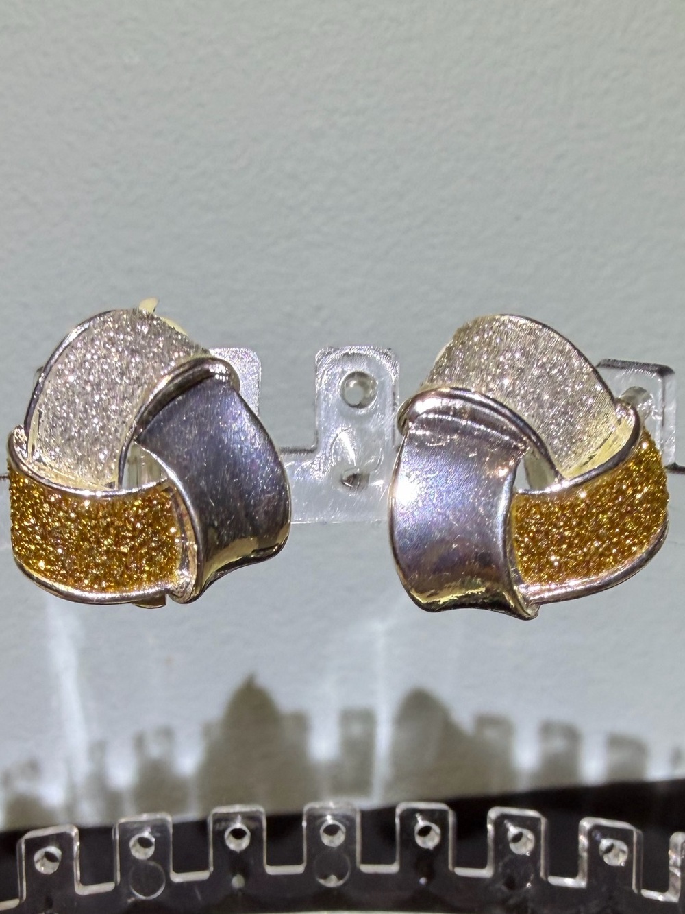 NWOT Gold and Silver Pave Textured Clip On Earrings With Cushion Back
